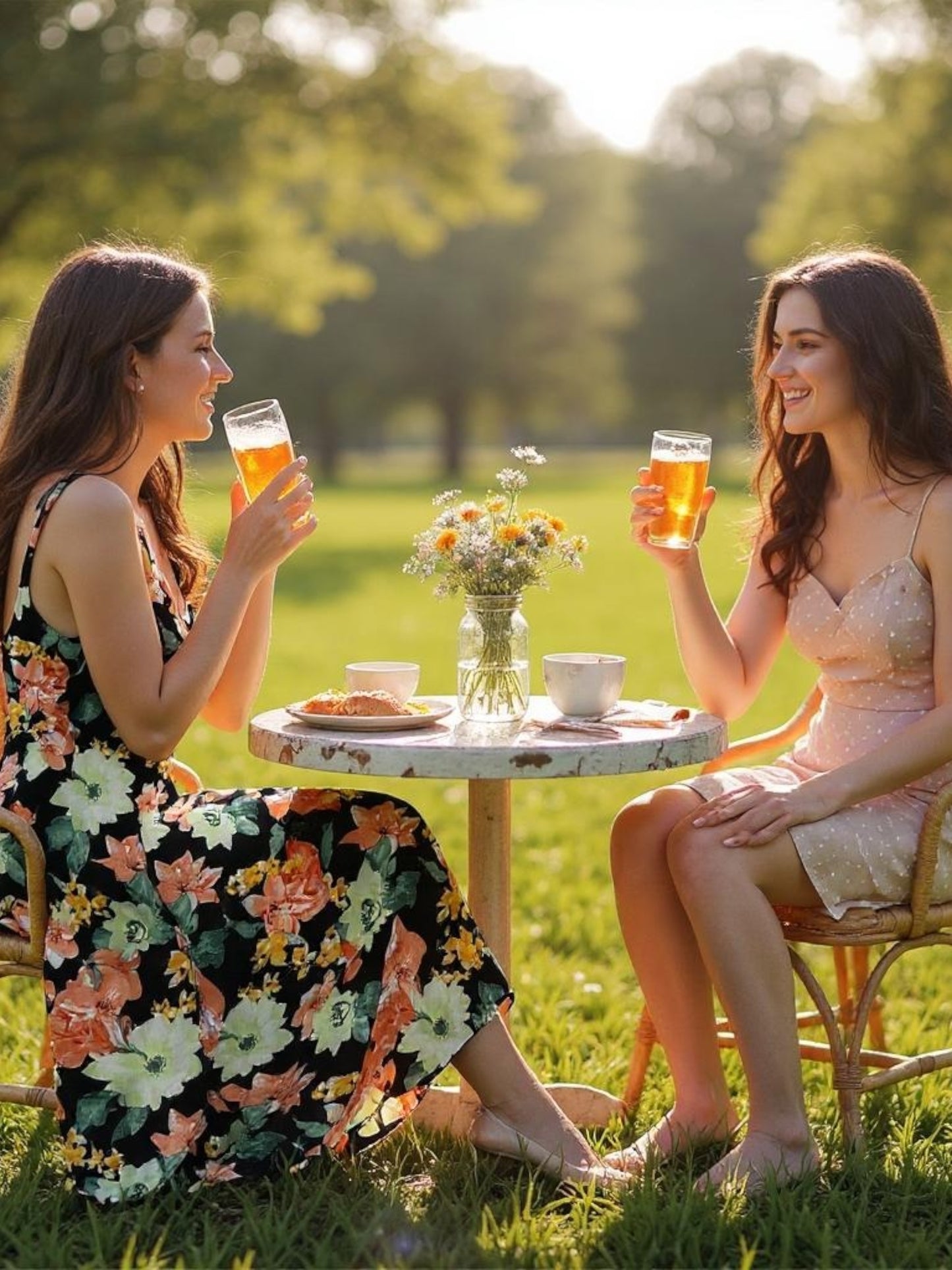 Green and pink flower dress with black base