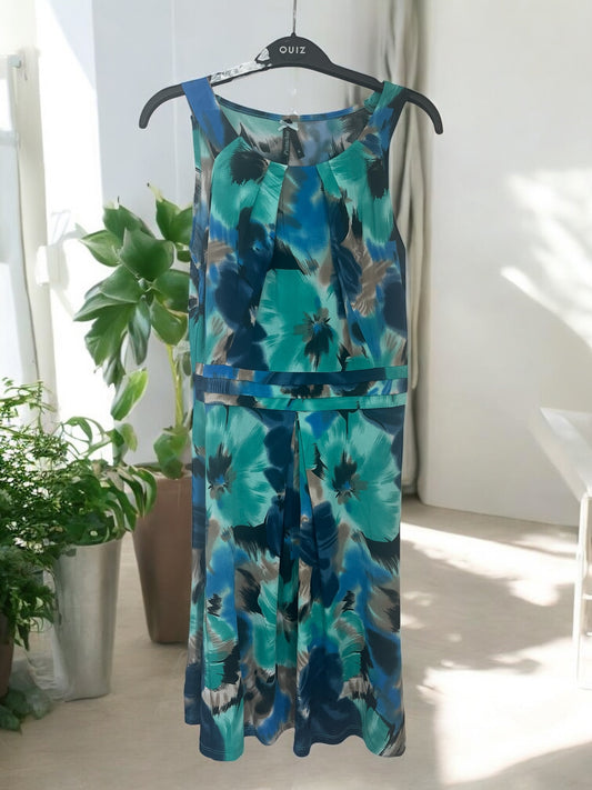 Green and blue flower print dress